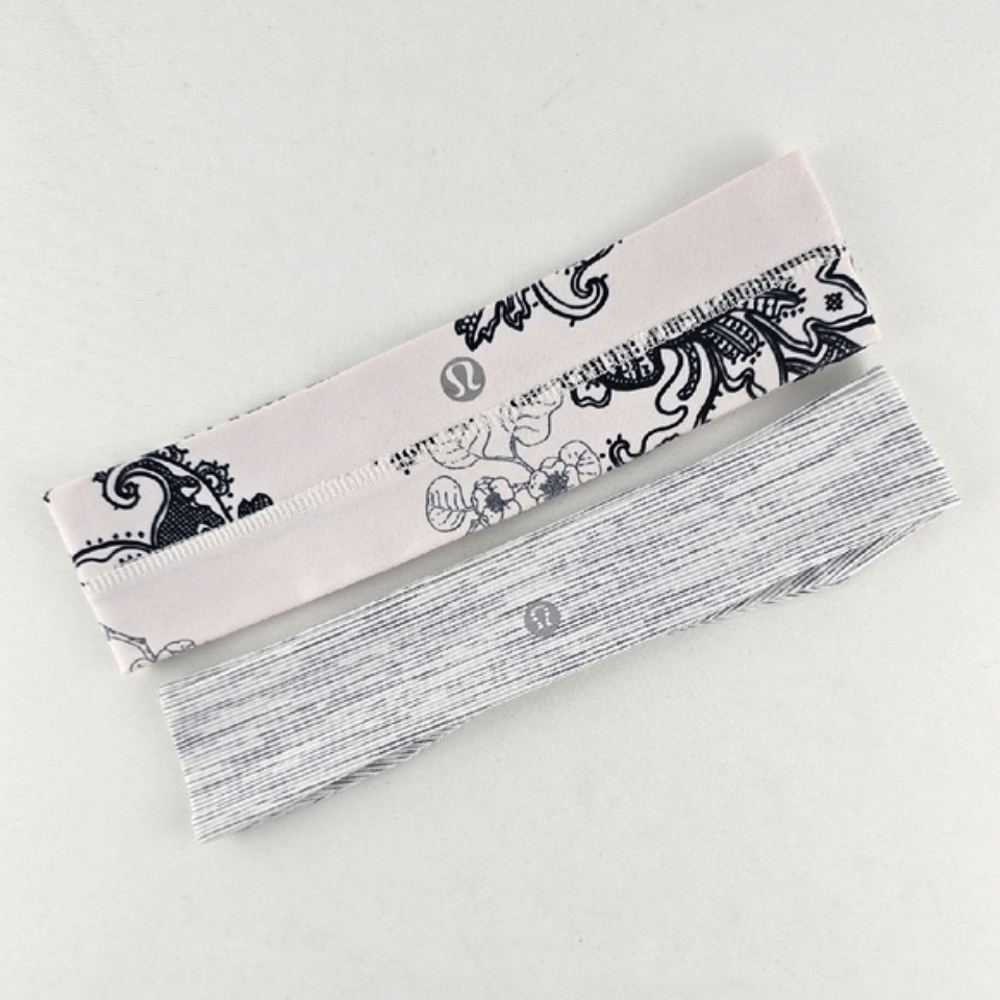 Lululemon Athletica 2 Headbands Heathered Grey Black Paisley Stretch
